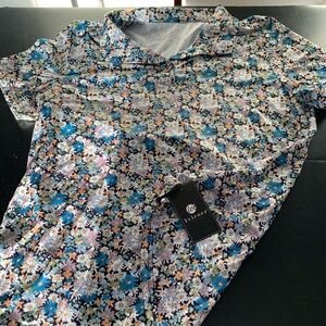 Ivicoer Floral Collared Short-Sleeve Top – Size XL (NWT)